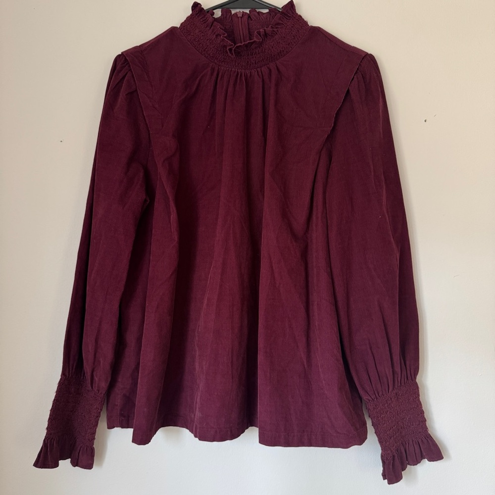 Ann Taylor corduroy ruffle blouse